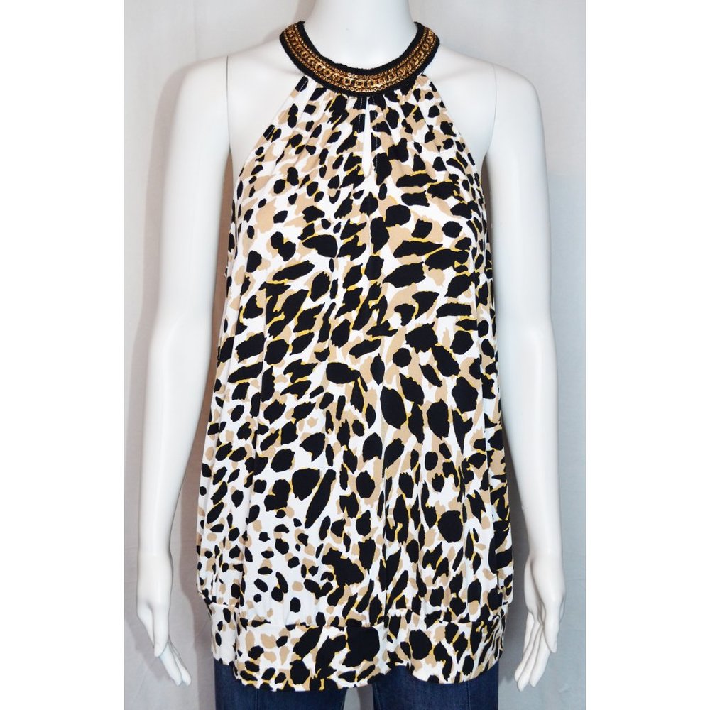 Lane Bryant Embellished Halter Neck Animal Print Keyhole Top Size 14/16